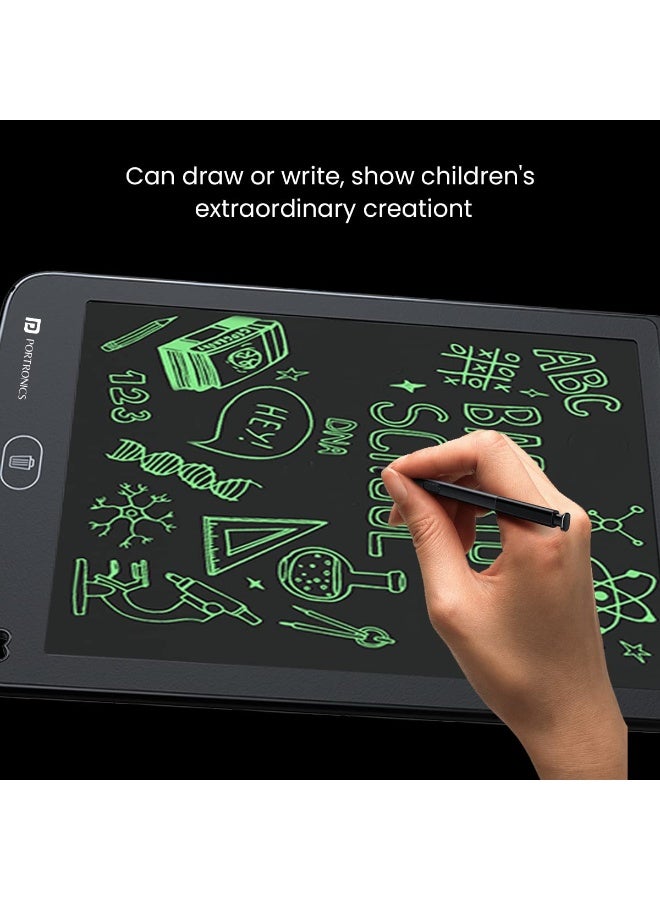 Portronics Ruffpad 12E Re-Writable LCD Writing Pad with 30.4cm (12 inch) Writing Area, India's First Notepad to Save and Share Your Child's First creatives via Ruffpad app on Your Smartphone(Black) - Image 4